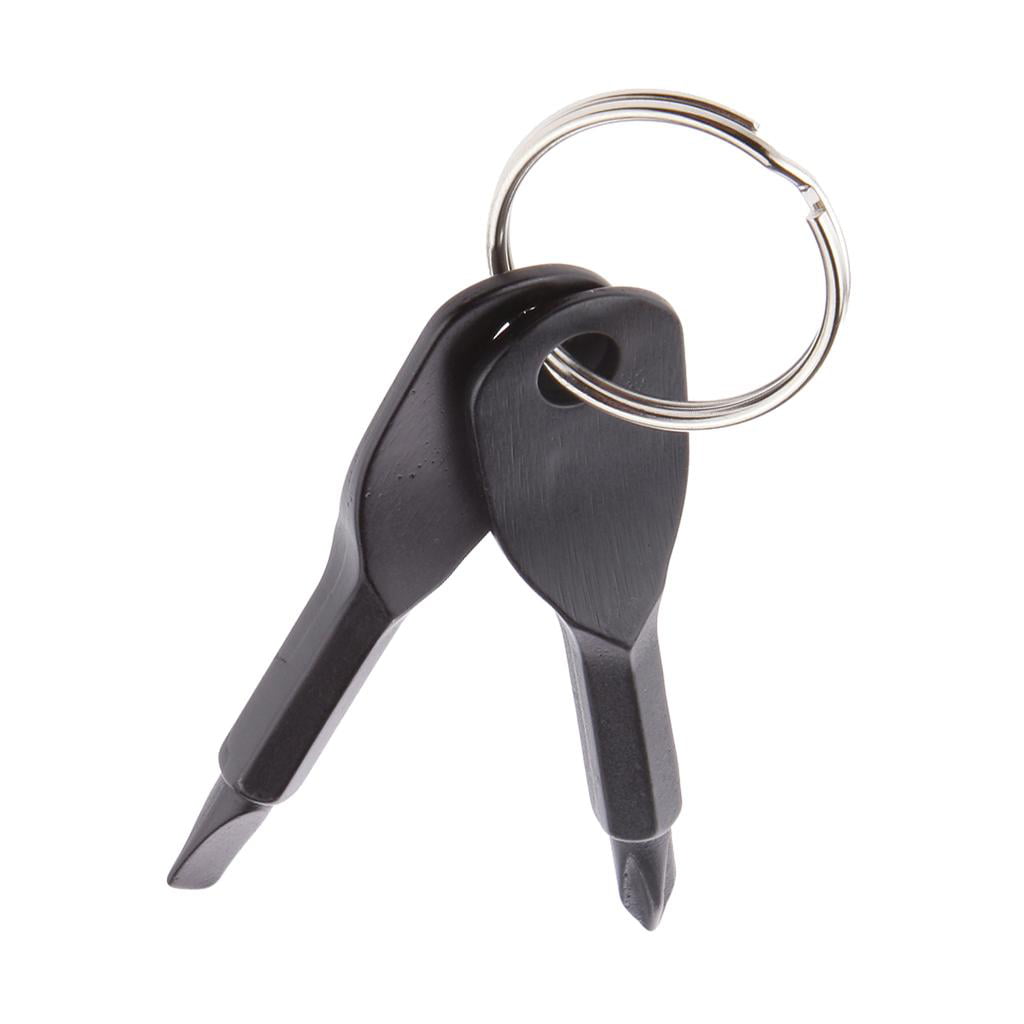 2Keys Black Stainless Keychain Pocket Tool Screwdriver Set EDC Multifunction Tx 