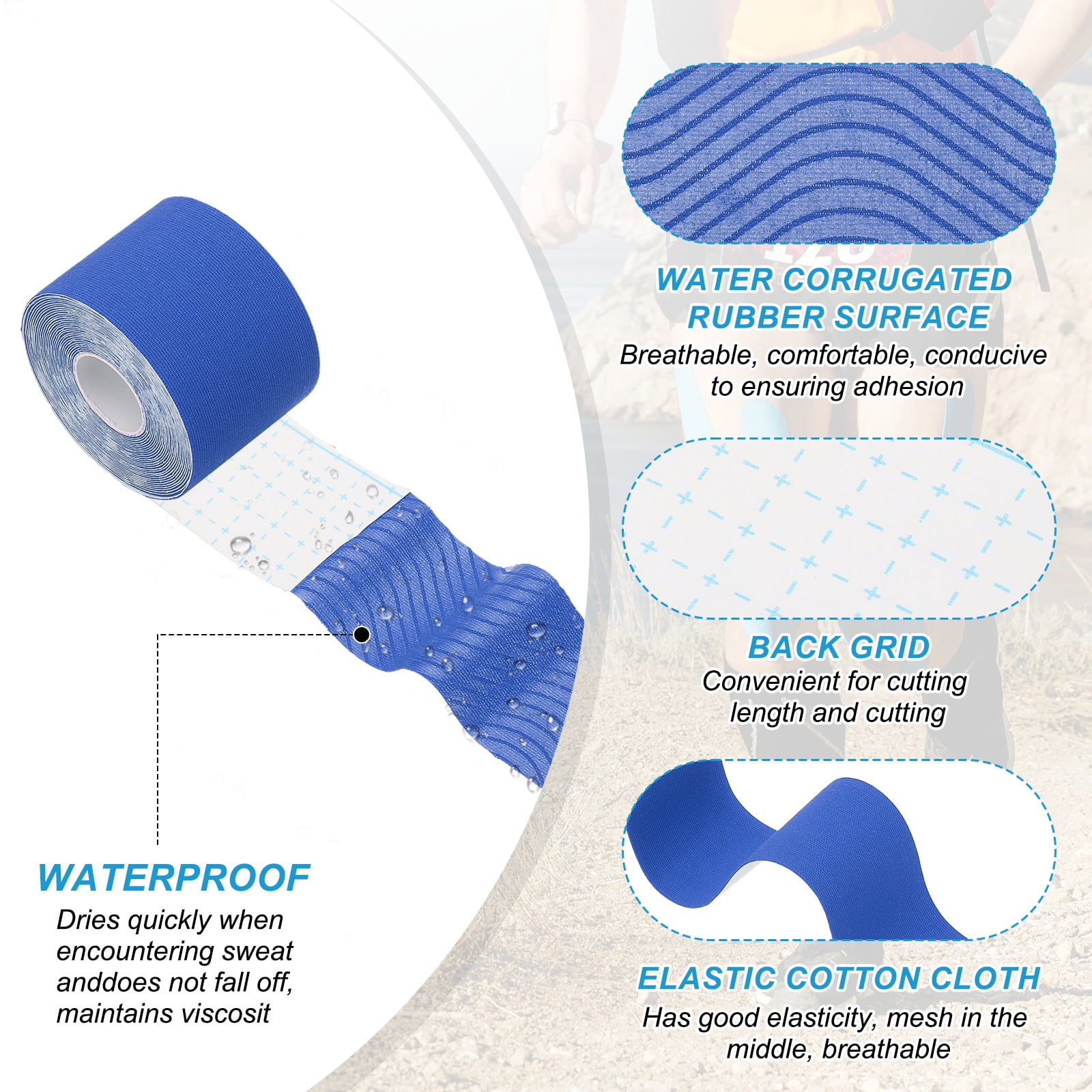 Uxcell Kinesiology Tape, Adhesive Cotton Sport Muscle Support Tapes Waterproof Elastic Tape for Knee Ankle Wrist Shoulder Dark Blue