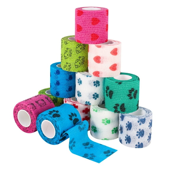 Prdigy 12 Rolls Self Adhesive Bandage Wrap, 2 In x 16.4 Ft Breathable Cohesive Wrap Bandages, Athletic Elastic Self-Adherent Vet Tape for Pets and People, Sports Wrist Skin Ankle(Multi-color)