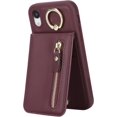 thumbnail image 4 of iPhone XR Phone case Wallet for Women, iPhone XR Phone case with Card Holder with Credit Card with Ring Kickstand Zipper Shockproof Slim Stand Case for iPhoneXR - Red Wine, 4 of 15