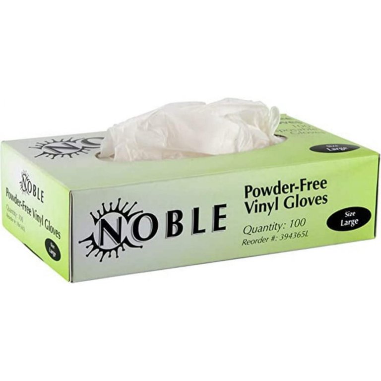 Noble Gloves Large Powder-Free Disposable Vinyl Gloves for Safe