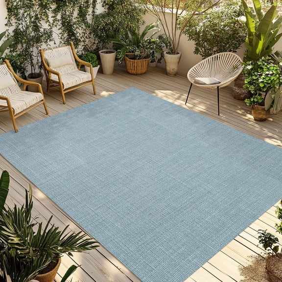 Fsddascl Vintage Haze Blue Outdoor Rug for Patio/Deck, Non-Slip Large Area Rug 4 x 6 Ft, Farmhouse Retro Solid Color Linen Texture Indoor Outdoor Rugs Washable Area Rugs, Camping Rug Carpet Runner