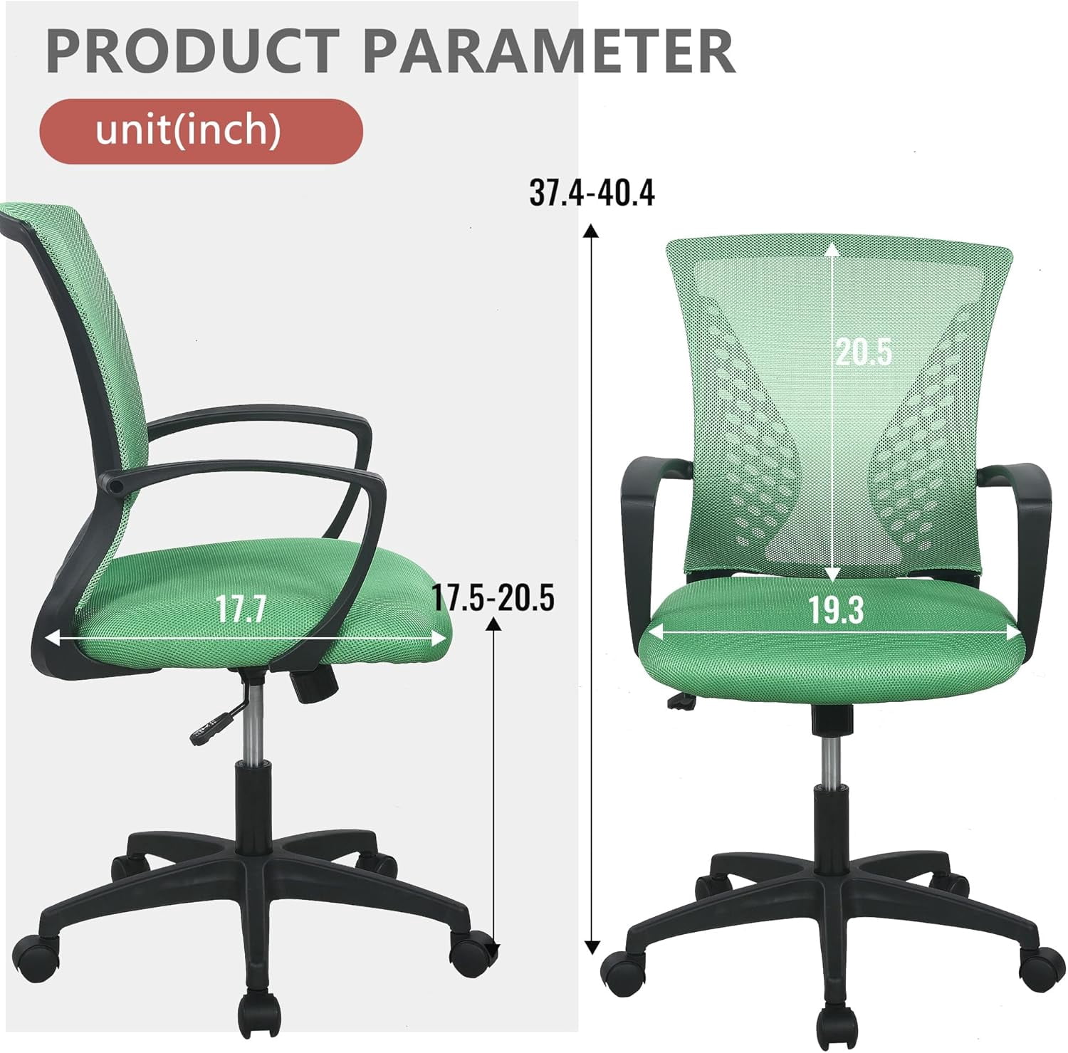 YRLLENSDAN Mesh Office Chair with Wheels Conference Room Chair Mesh Computer Chair for Adults 250lb Rolling Desk Chair with Arms Study Chair Adjustable Height,Green