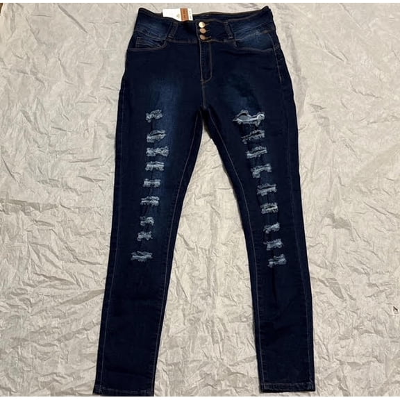 Destroyed High Rise Dark Denim Jeans Women's Size 1/2 Heavily Distressed Y2K