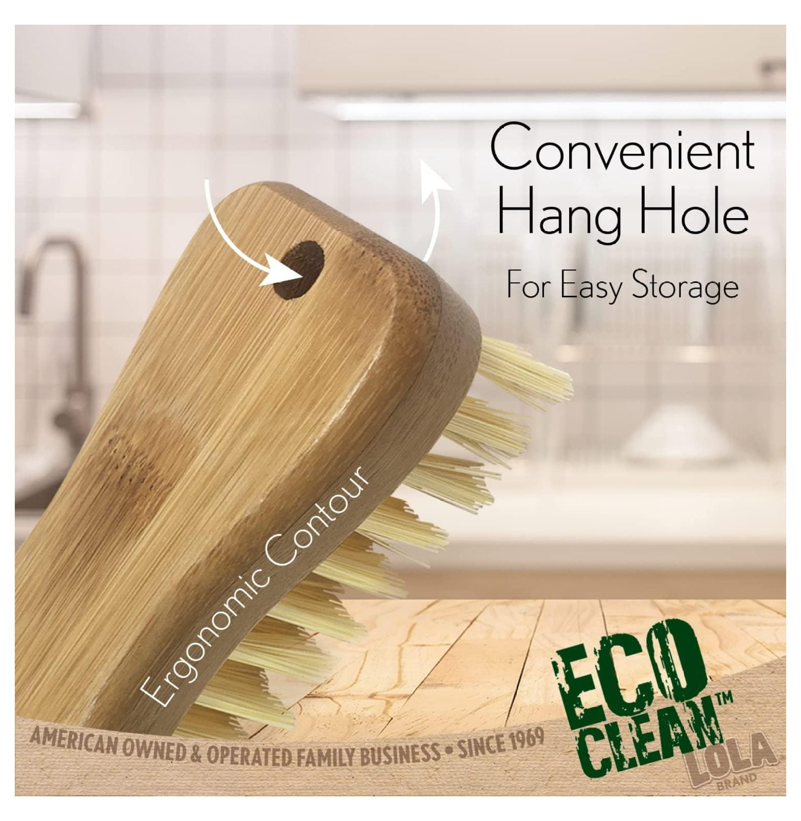Bamboo Scrub Brushes for Cleaning - 6 Pack, Ergonomic Eco-Friendly Design, Durable Recycled Bottle Bristles, Sustainable Bamboo Handle, Hang Hole
