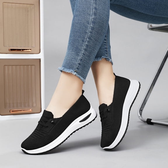 Women Sneakers, Walking Shoes, Women Shoes, Office Shoes, Women Comfy Orthopedic Walking Shoes, 2026 New Orthopedic Women's Breathable Slip On Arch Support Non-Slip Sneakers, Black 5.5