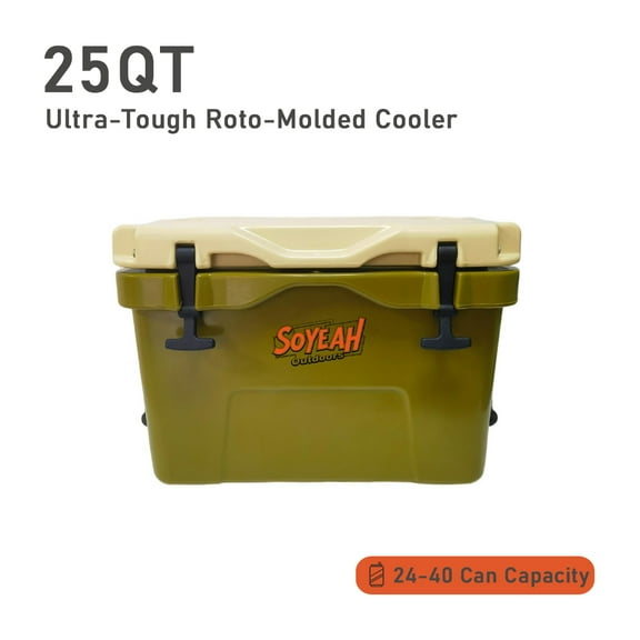25QT Insulated Cooler with Leak-Proof Seal & Easy-Access Latches for Ice Fishing/Winter Camping (Olive Green)