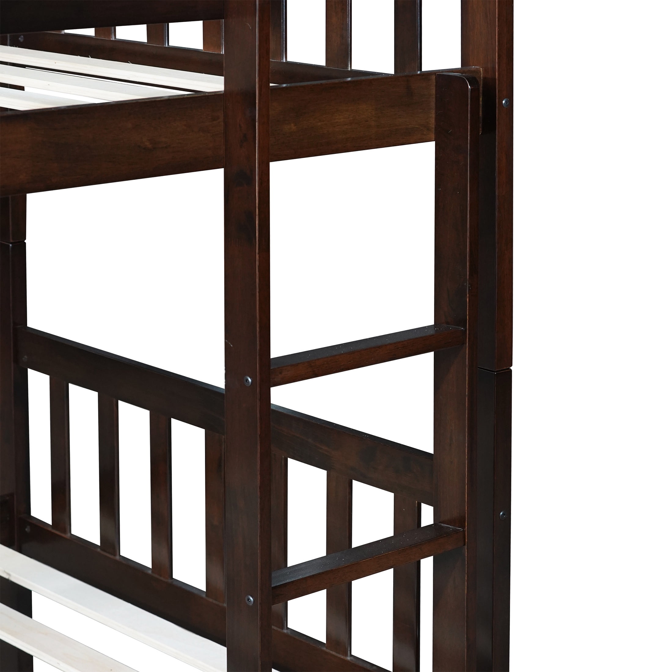 PORKISS Bunk Bed with Trundle, Twin Over Twin Bunk Bed Frame Can Convertible 2 Platform Bed, Wood Bunk Bed Built-in Ladder for Kids Teens Adults, Espresso
