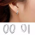 thumbnail image 3 of Elegant 14K White Gold Plated Paved Cubic Zirconia Men Women Huggie Hoop Earring, 3 of 10