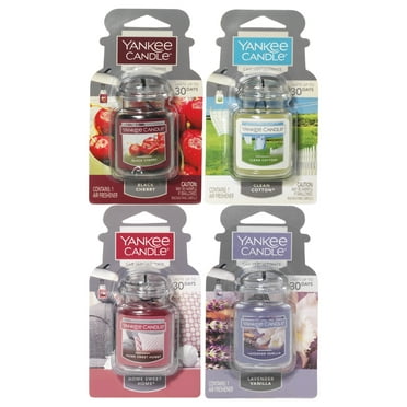 Yankee Candle Car Jar Ultimate Air Freshener Variety Pack, 1 Black Cherry, 1 Clean Cotton, 1 Home Sweet Home, 1 Lavender Vanilla, 0.96 oz (Pack of 4)