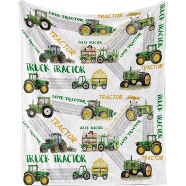 YEGLV Custom Tractor Blanket With Name For Boys Girls Kids, Personalized Name Blanket Trucks, Soft Flannel Blankets Customized Gift For Children Day Birthday Christmas, Crib, V447635X45