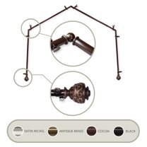 3/4" Dia Adjustable 4 Sided Bay Window Curtain Rod 28 to 48" (each side) in Cocoa with Ingo Finials,(4Bay-89-7)