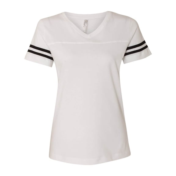 Fine Jersey V-Neck Short Sleeve Footbal T-Shirt for Women , Black Solid / White , L