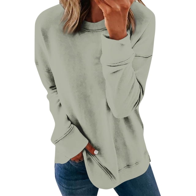 Chemises de Compression à Manches Longues pour Femmes à Col Rond Uni Plus Sweat-Shirt Oversize Pulls Coupe Ample à la Mode des Hauts Légers pour les Femmes de Grande Taille Gris M