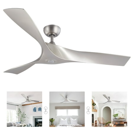 

52 Brushed Nickel Ceiling Fan with Remote 3 Blades 6 Speeds Timer
