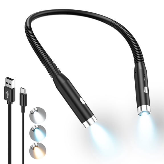 Neck Reading Light, Rechargeable Book Light with 3 Colors & 6 Brightness, Bendable Neck Light 80H Lasting, Portable Book Light for Reading at Night, Bed, Crafts, Camping, Book Lovers Gifts, 1 pack