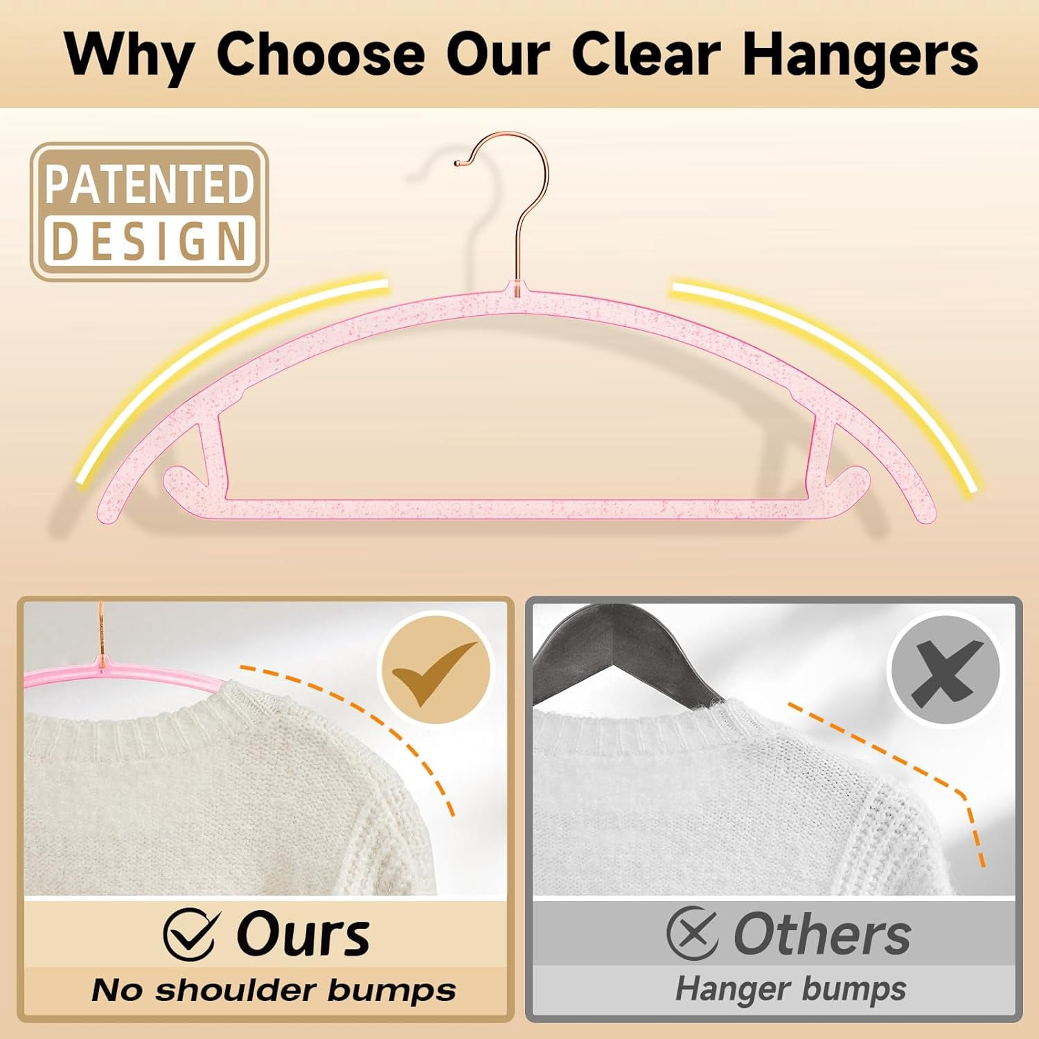 Premium Clear Hangers (Pack of 50) Heavyduty-Acrylic No Shoulder Bump Suit Hangers - Space Saving Clothes Hangers,Rounded Hanger for Coat,Sweater,Jackets,Pants