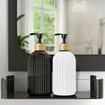 thumbnail image 5 of 500ml Strip Soap Dispenser with Bamboo Pump Refillable Hand Pump Bottle for Shampoo Conditioner Bathroom Liquid Lotion Container (1x Black 1x White,500ml), 5 of 7