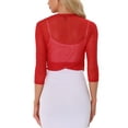 thumbnail image 3 of Inspire Chic Cárdigan Corto Elegante de Malla Transparente para Mujeres con Mangas 3/4 Ligero Rojo XS, 3 of 6
