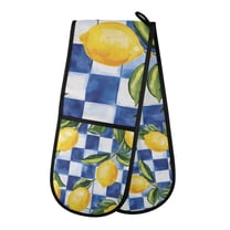 Yayeee Double Oven Mitt Kitchen Heat Resistant Baking 35" x7" Quilted Glove, Lemon Checkered