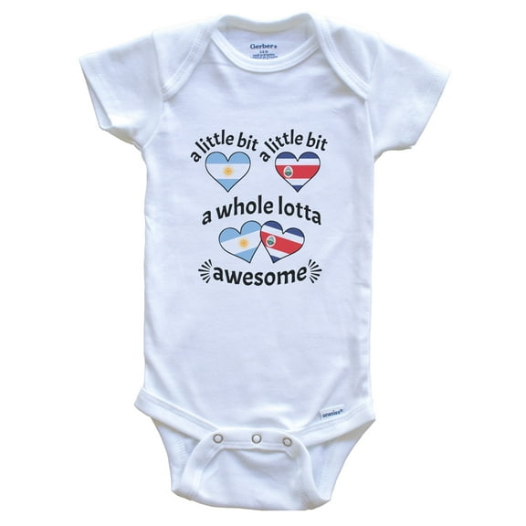 A Little Bit Argentinian Costa Rican Argentina Costa Rica Heart Flags Baby Bodysuit, 0-3 Months White