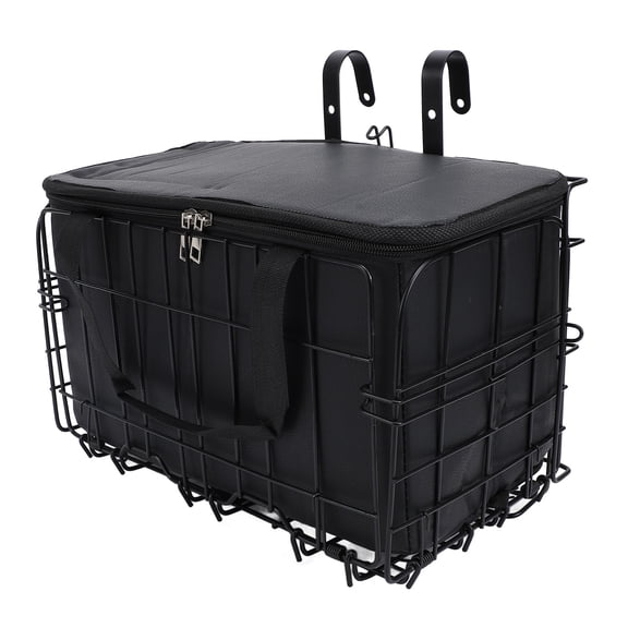 Heavy-Duty Iron Bike Front Basket with Removable Liner Bag Large Capacity Mountain Bike Storage Carrier for Grocery Pet Essentials 18.90 in / 48 cm Black