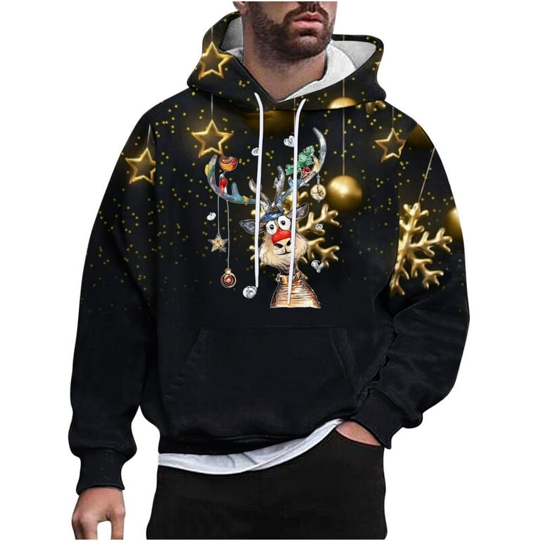 Mens Ugly Christmas Hoodies,Men Christmas Ugly 3D Printed Graphic Long  Sleeve Hoodies,Plus Size Christmas Sweatshirt for Men Xmas Tree Loose Fit