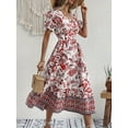 thumbnail image 3 of Vestido Con Cuello En V Con Estampado Floral, Elegante Vestido De Manga Corta Para Primavera Y Verano, Ropa De Mujer, 3 of 4