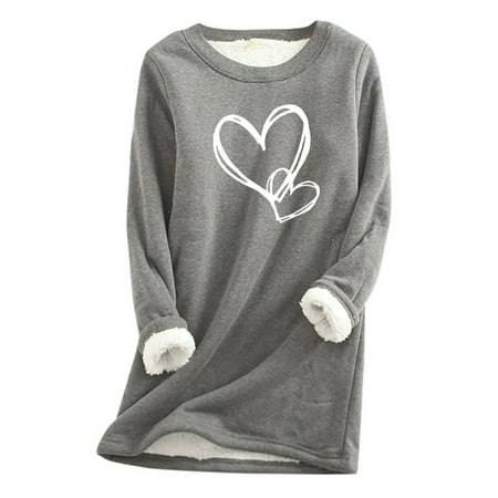 HAiming Women Plus Size Sweatshirts Thick Fleece Crewneck Print Shirts 2025 Winter Warm Casual Loose Long Sleeve Tops