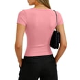 thumbnail image 5 of Lumtrix Women Short Sleeve V Neck Ribbed Knit Fitted Shirts Basic Tees Tops 2026 Summer Casual T-Shirts Going Out Shirts Pink XL, 5 of 6