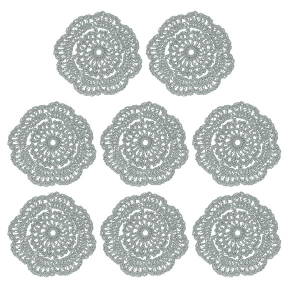 Crochet Doilies, 8Pcs 4" Cotton Woven Fabric Coasters, Lace Round Handmade Coasters with Floral Pattern for Wedding Party Decoration (Medium Gray)
