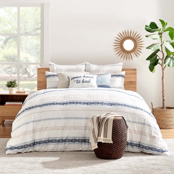 Levtex Home - Pickford Duvet Cover Set - King/Cal King Duvet Cover   Two King Pillow Cases - Blue, Taupe, Off-White - Jacquard Tribal - Duvet Cover (106 x 94in.) and Pillow Case (36 x 20in)