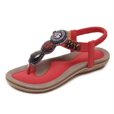 

Women Flat Sandals Summer Casual Boho T-Strap Thong Elastic Flip Flops Beach Shoes