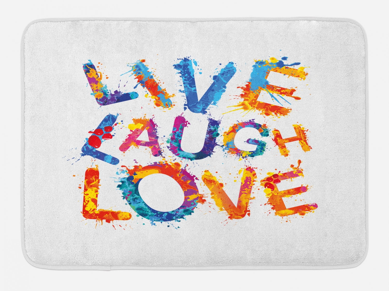 Live Laugh Love Bath Mat, Watercolor Splash Paint Art Style Letters