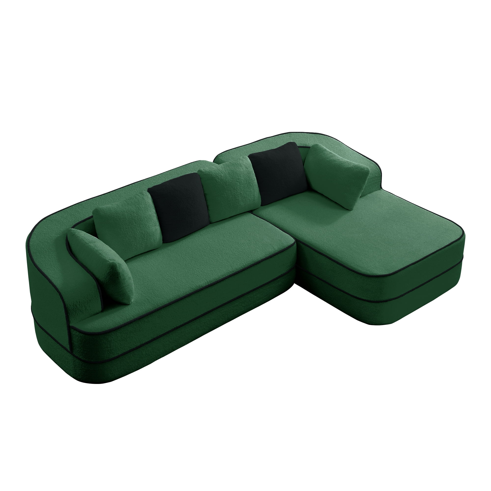 Aukfa 106" 2-Piece Modular Sectional Sofa for Living Room, Right Chaise, Plush Teddy Velvet, Green