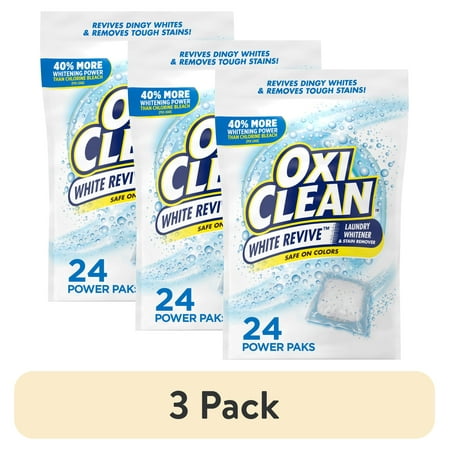 (3 pack) OxiClean White Revive Laundry Whitener and Laundry Stain Remover Power Paks, 24 Count