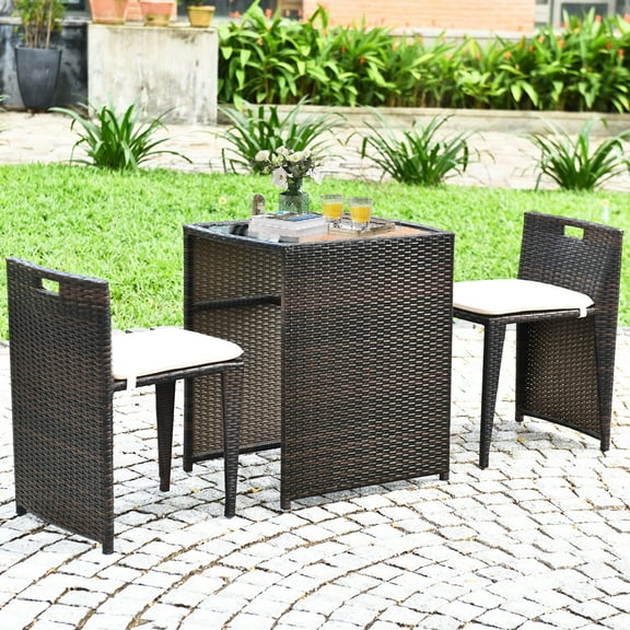 Gymax 3 PCS Cushioned Wicker Patio Furniture Set Seat Sofa Outdoor No Assembly Brown