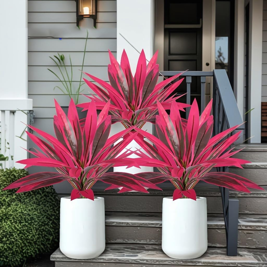 Large Realistic Artificial Boston Fern & Dragon's Blood Tree, Plants with Vibrant/Leaves, Outdoor Fake Plants for Garden, Patio, Wedding, Balcony