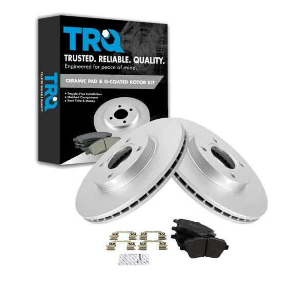 TRQ Front Brake Pad & Rotor Kit Brake Pads Brake Rotor Ceramic Premium G-Coated Fits Select 2014-2018 Ford Fiesta