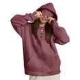 thumbnail image 2 of Trendy Hoodies for Women with Eye Mask 4-Button Plain Pullover Baggy Hooded Sweatshirt Pocket Travel Outfits, Wine|Mask S, 2 of 8