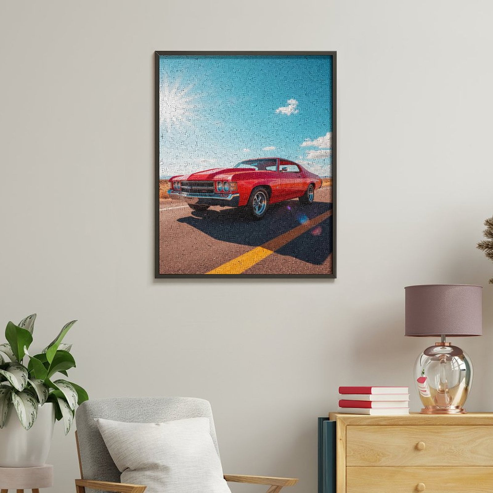 Paint by Numbers Kit for Adults, Vintage Red Classic Car Drive Paint by Numbers, Easy Paint by Numbers Kit for Adults Beginner, DIY Adult Paint by Number Kits on Canvas, Home Decor