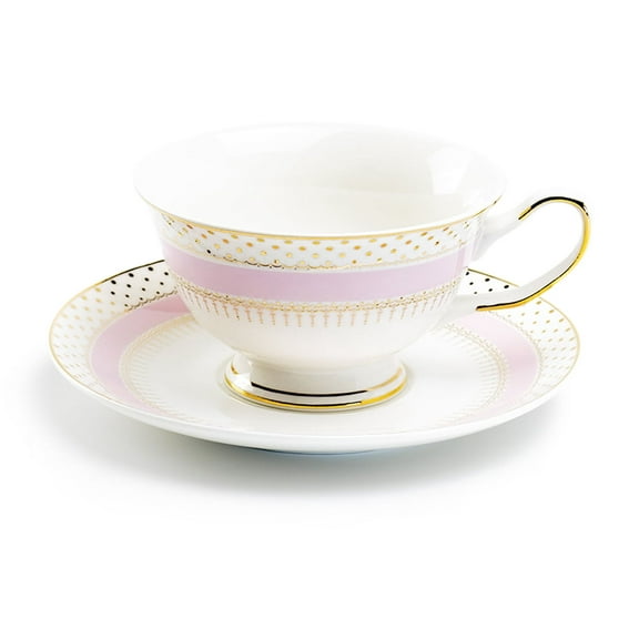 Grace Teaware Pink Stripe with Gold Dots 7oz Fine Porcelain Tea Cup and Saucer