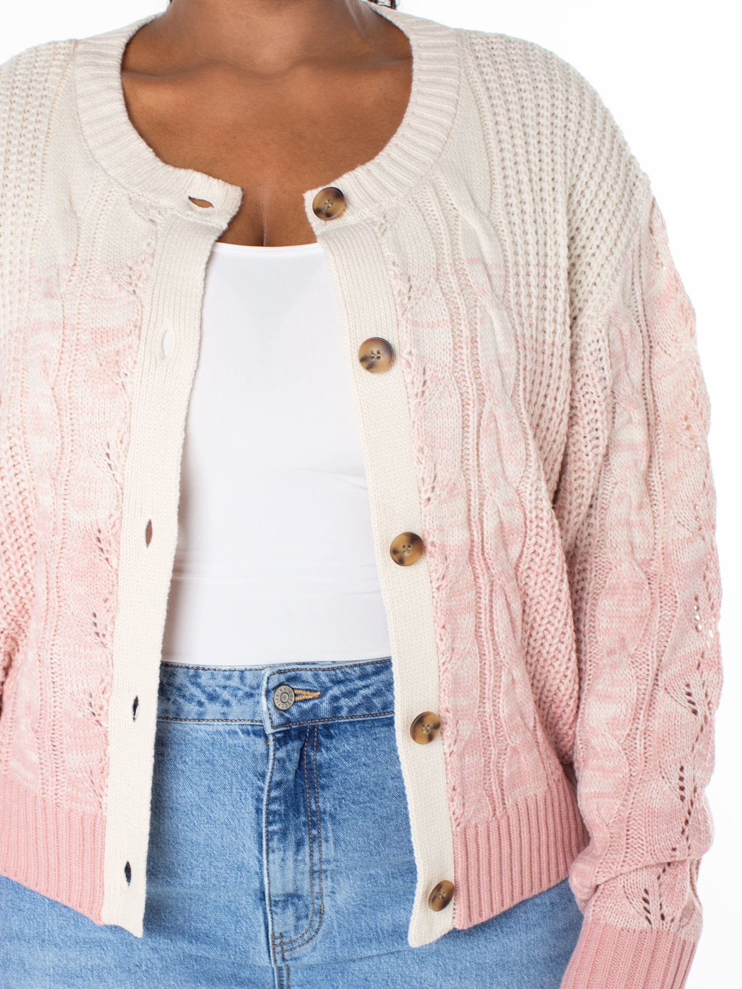 Celebrity Pink Women’s and Women’s Plus Ombre Cardigan Sweater, Sizes XS-4X
