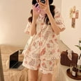 thumbnail image 2 of Japanese cute Hello Kitty high quality imitation cotton cardigan short sleeve pajamas women Summer High sense ladies home wear suit, 2 of 5