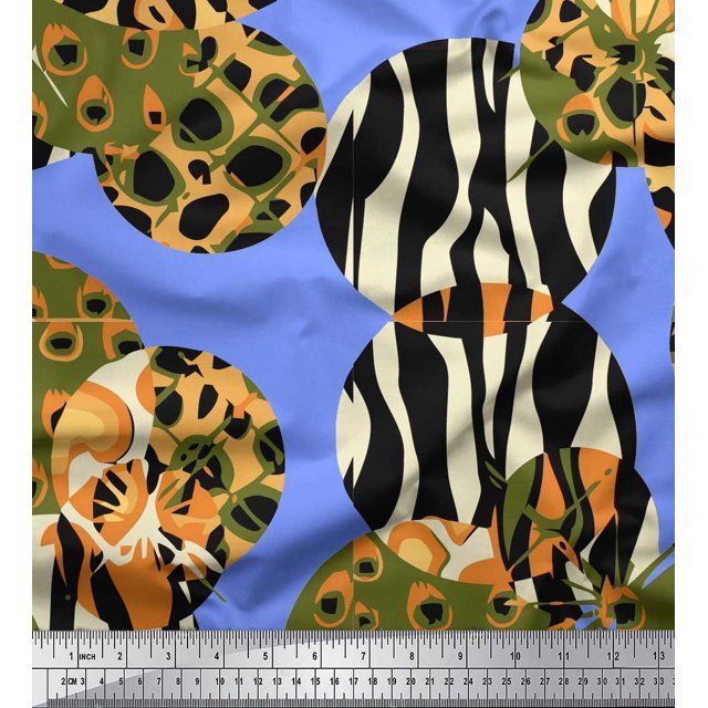 Soimoi Blue Rayon Fabric Leopard & Wild Animal Skin Print Sewing Fabric BTY 42 Inch Wide