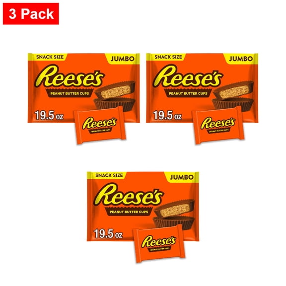 REESES Milk Chocolate Snack Size Peanut Butter Cups Candy Jumbo Bag 19.5 oz - 3 Pack