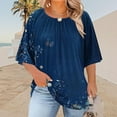 thumbnail image 2 of Feancey Plus Size Boho Blouses for Women Crewneck Pleated Summer Tops Aztec Print Loose Fit Shirt Breathable Casual Going Out Tees Navy 3XL, 2 of 6