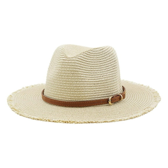 Yuanlong Womens Woven Straw Hats Leather Buckle Band Fedora Hat Spring Summer Breathable Beach Holiday Casual Lady Sun Cap