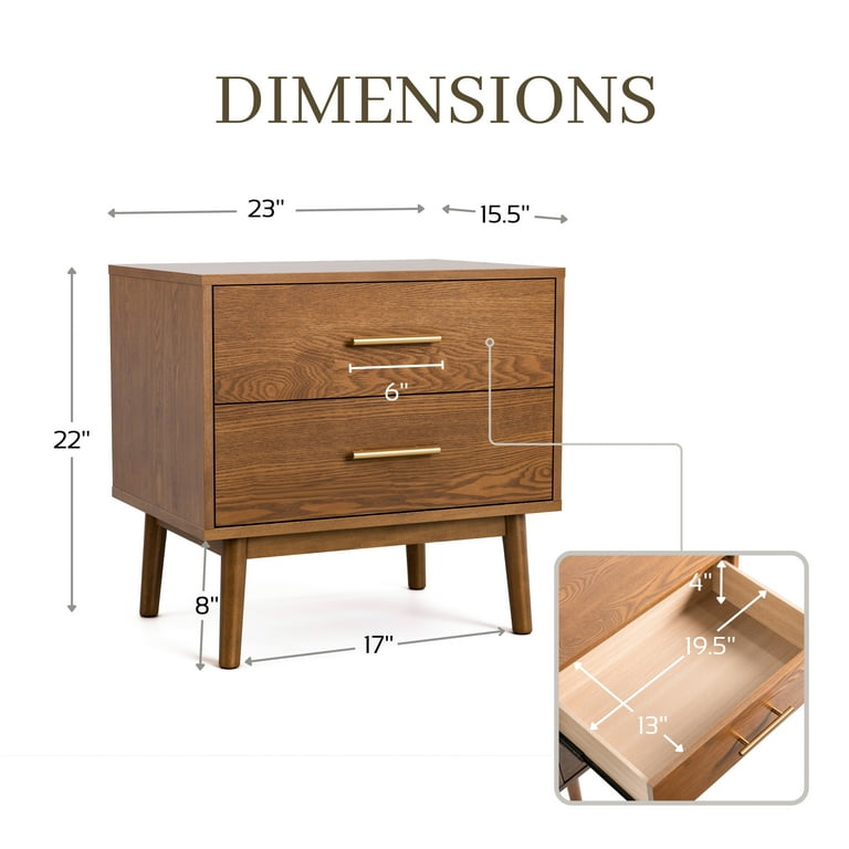 Furniture of America Erik Adult Mid-Century 2-Drawer Solid Wood