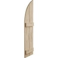 thumbnail image 3 of Ekena Millwork 11"W x 62"H (51" Low Side) Timberthane Pecky Cypress Two Board Joined Board-n-Batten w/Quarter Round Arch Top Faux Wood Shutters (Per Pair), Primed Tan, 3 of 6